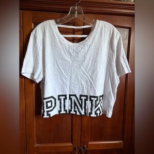 PINK Victoria's Secret White Tee with Black Lettering